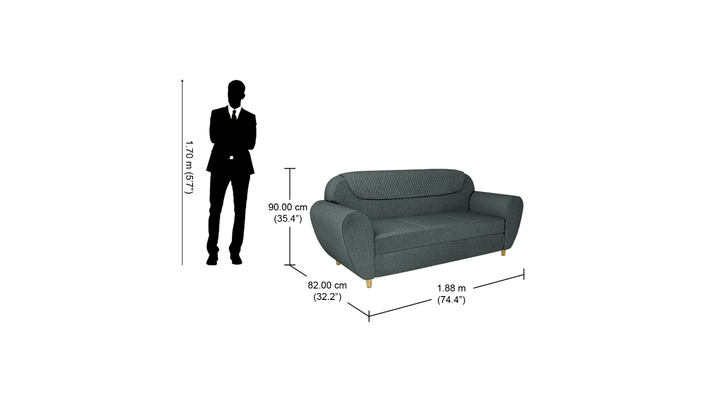 Buy Petal 3 Seater Sofa in Fabric & Steel Grey Colour | Godrej Interio