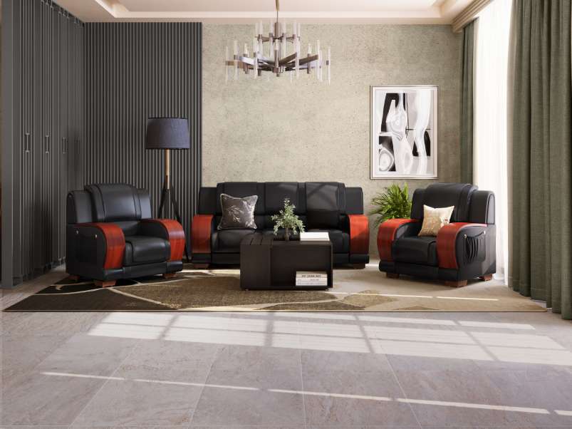 Godrej interio deals black leather sofa