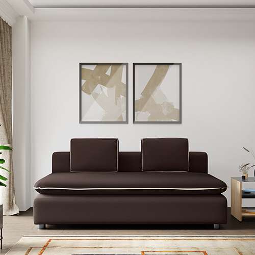 Single Futon Engineered Wood Sofa Cum Bed With Mattress - Off-White & Yellow