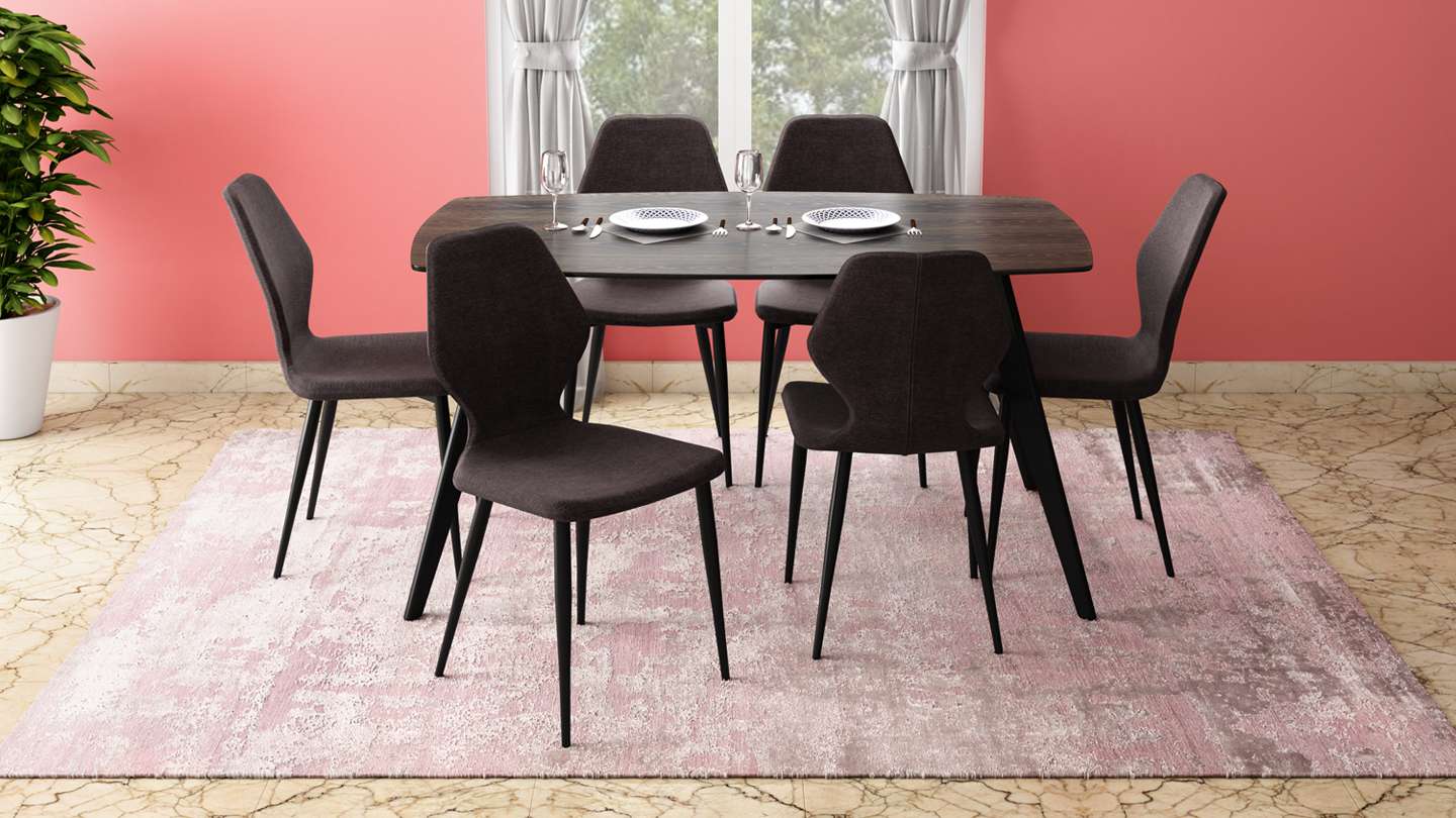 Buy Godrej Interio Duet 6 Seater Dining Table in Glass in Wooden Finish