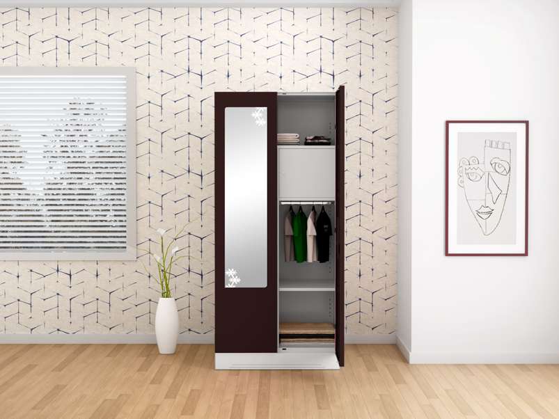 Buy Slimline 2 Door Steel Almirah (Locker & Star Mirror) in Brown colour  upto 45% Discount