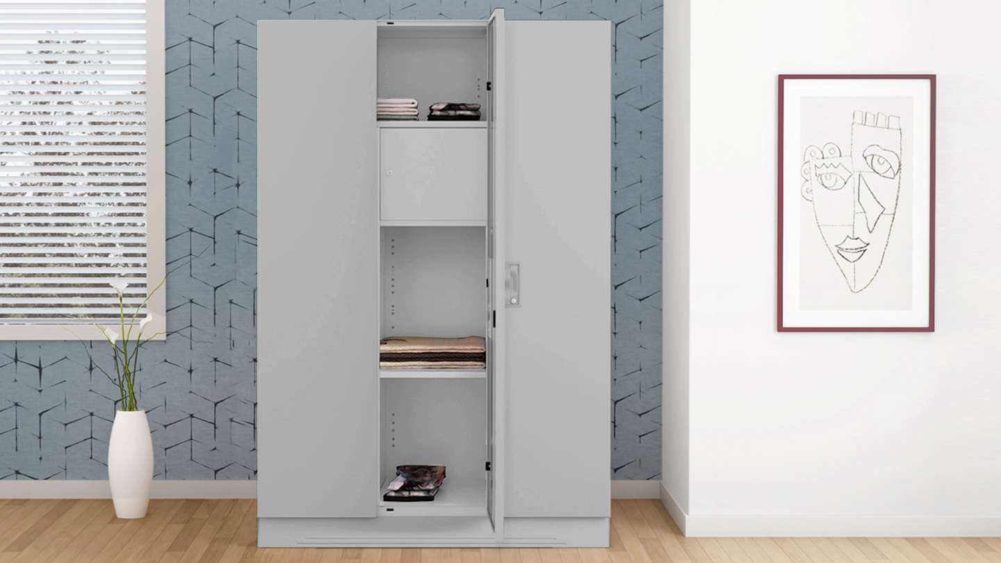 Buy Slimline 3 Door Steel Almirah (Locker Body) in White | Godrej Interio